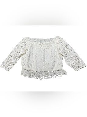 White eyelet off the shoulder lace trim 3/4 sleeve peasant blouse cottagecore